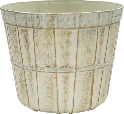 9" White Bushel Barrel Container with Flowers